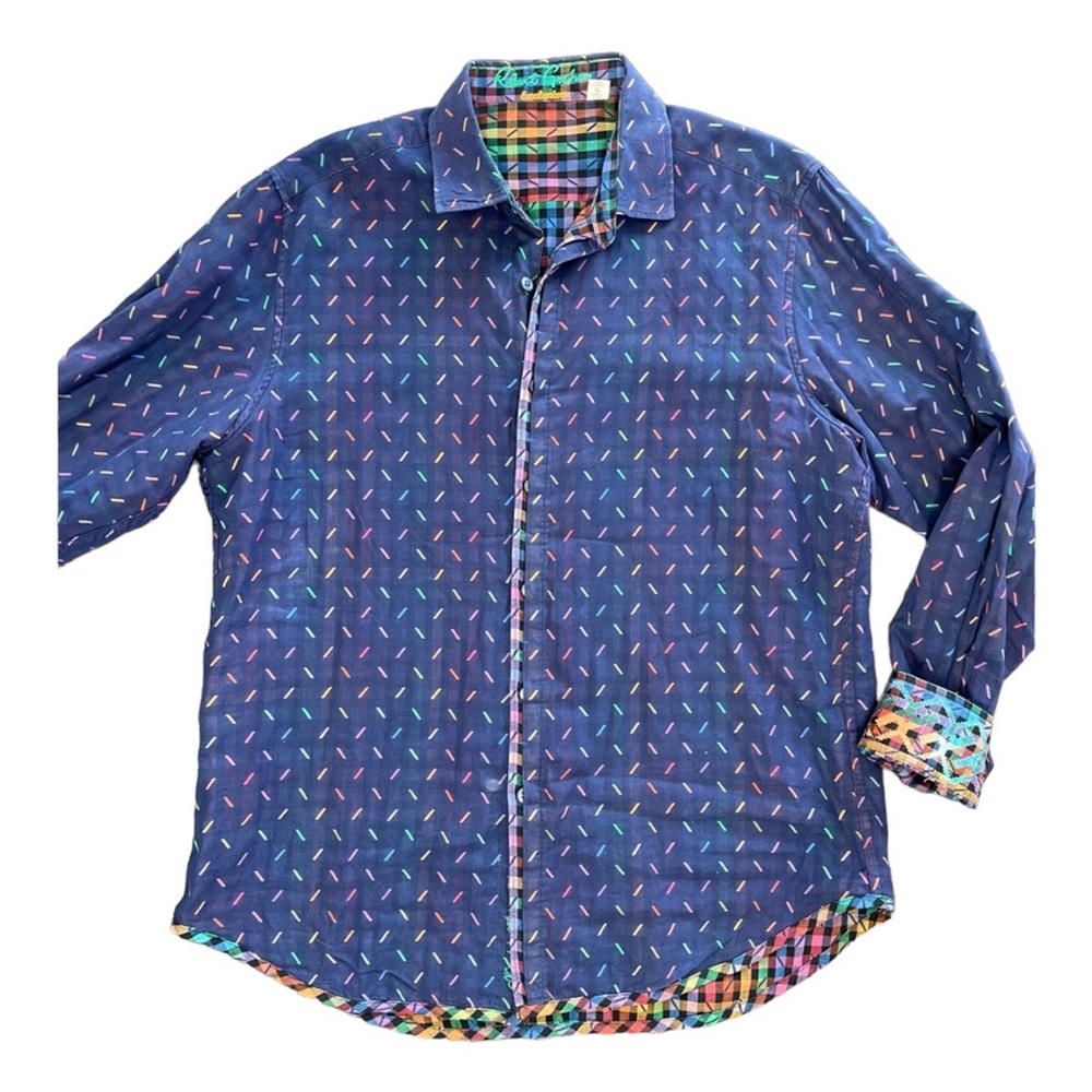 Robert Graham Exclusive Men's Long Sleeve Blue Confetti Button Down, Large